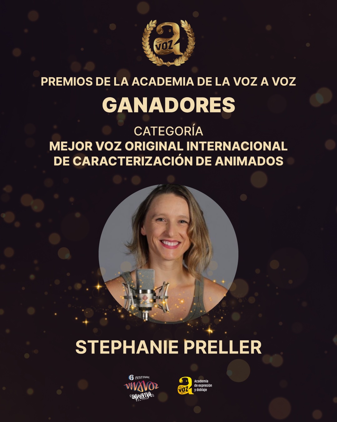 Stephanie Preller obtuvo el premio en la categoría Mejor Voz Original Internacional de Caracterización de Animados.